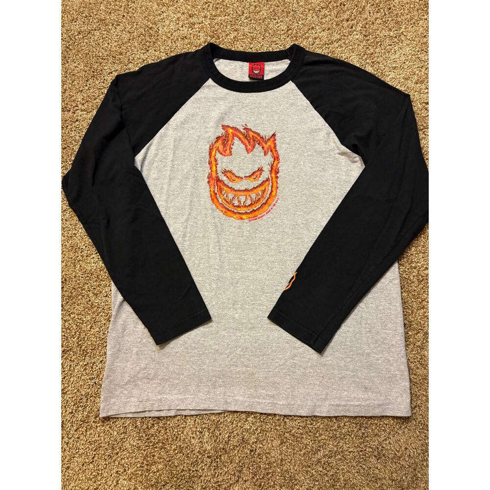 Y2K Spitfire Wheels Grey Raglan Black Long Sleeve Mens Size Large